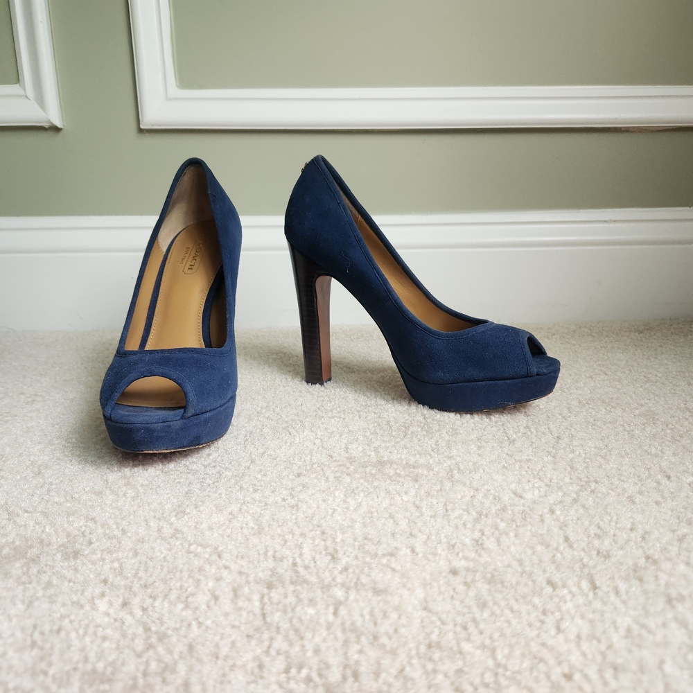 Coach Blue Platform Heels with Peep-Toe Design